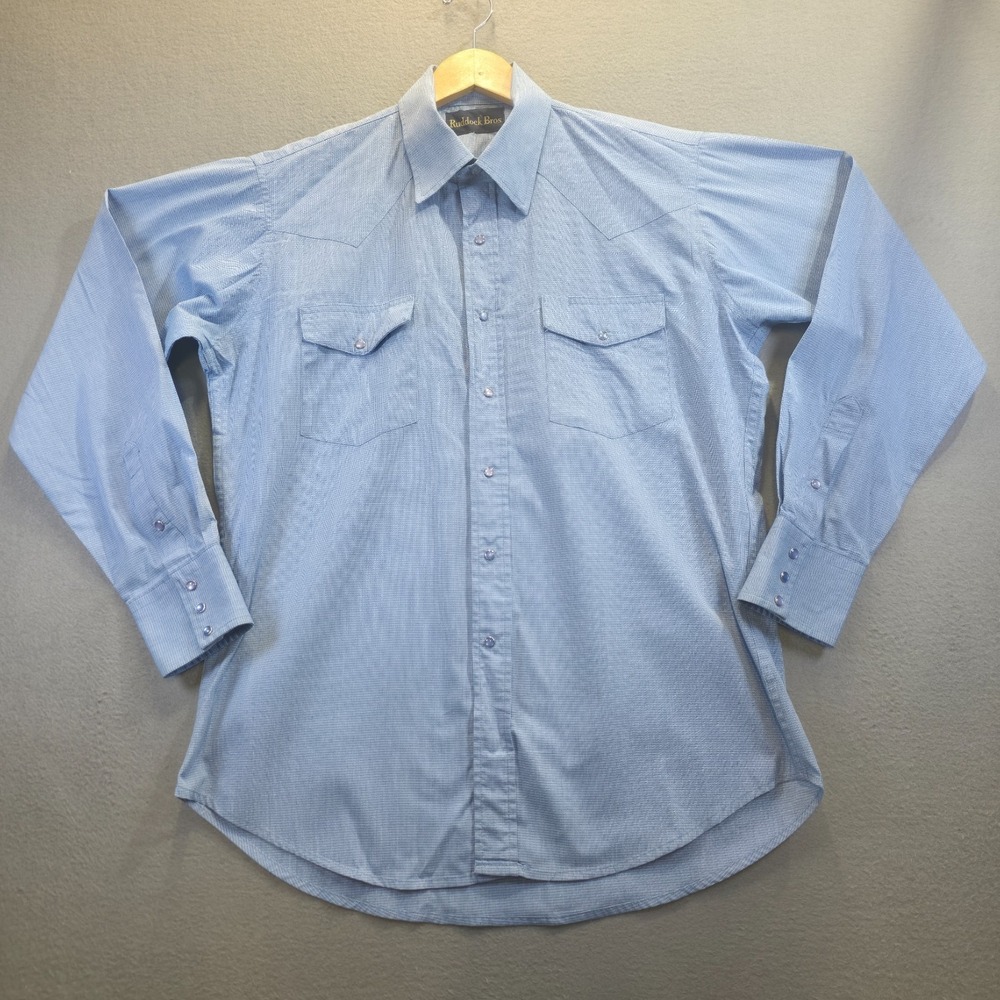 Vintage Ruddock Bros. Men's Blue Long Sleeve Pearl Snap Western‎ Shirt Size XL